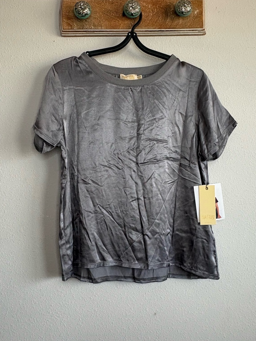 Nation LTD Gray Satin Short-Sleeve Tee